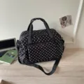 Black polka dot travel bag, large capacity duffel shoulder bag for commuting and student use. - Black