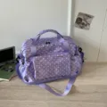 Purple polka dot large capacity travel duffel bag stylish commuting shoulder bag for students - Purple