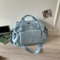 Light blue polka dot travel duffel bag large capacity commuter shoulder bag for students - Blue