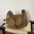 Brown vintage retro suede shoulder bag hobo bag for women casual daily commuting and shopping - Brown