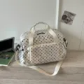 Korean polka dot large capacity commuter shoulder bag, soft travel bag for students. - Off White