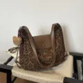 Korean vintage leopard print tote shoulder bag, versatile Maillard style backpack for women. - Leopard Print