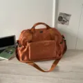Large capacity polka dot travel duffel bag, casual shoulder bag for women and students. - Brown