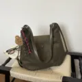 Korean retro dark green suede backpack shoulder bag with cute bear pendant for women. - Green