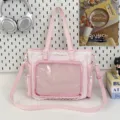 Sweet Japanese pink polka dot lace ita bag with transparent display window and cute shoulder strap. - No Pendant / Pink