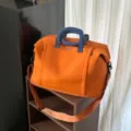Orange blue colorblock travel duffel bag, large capacity gym weekender bag with adjustable strap. - Orange
