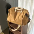 Brown color contrast travel duffel bag waterproof large capacity gym fitness storage bag - Khaki