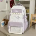 Korean sweet star color-blocked school backpack with transparent front pocket for students. - Backpack (Without Pendant) / Purple
