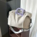 Bolsa de viaje beige con asas moradas, bolso de deporte extensible y equipaje. - Blanco Grisáceo