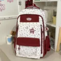 Sweet star colorblock ita backpack for students, cute dark red and white school bag variant. - Backpack (Without Pendant) / Red