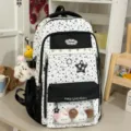 Korean sweet star dual-color school backpack featuring a transparent ita bag front pocket. - Backpack (With Pendant) / Black