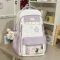 Korean sweet star color-blocked ita school backpack variant in light purple and white. - Backpack (With Pendant) / Purple