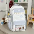 Light blue star ita bag student backpack with clear front pocket and cute plush toys. - Backpack (With Pendant) / Blue