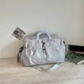 Korean style grey travel duffel bag, multi-functional gym bag with shoe compartment for daily use. - Gray