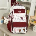 Korean sweet star colorblock ita backpack with plush pendant and clear front pocket, variant. - Backpack (With Pendant) / Red