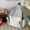 Sac à dos style Harajuku à carreaux et pois pour étudiants, joli cartable scolaire décontracté. - Noir (Sans Pendentif)