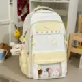 Korean sweet style star color-blocking transparent window backpack for cute students daily. - Backpack (With Pendant) / Yellow