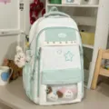 Mint green student backpack cute ita bag with clear window and plush pendants for school. - Backpack (With Pendant) / Green