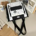 Korean sweet style black and white star ita bag, color block backpack for students. - Tote Bag (No Accessory) / Black