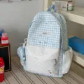Sac à dos étudiant à carreaux et pois bleus style coréen, sac d'école décontracté. - Bleu (Sans Pendentif)