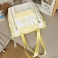 Korean sweet color-blocked star ita bag with transparent window, cute student backpack and tote. - Tote Bag (No Accessory) / Yellow
