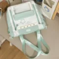 Korean sweet star dopamine ita backpack, stylish color-block school bag for students. - Tote Bag (No Accessory) / Green