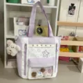 Korean sweet pastel purple star ita bag, stylish color-blocked tote with plush charm. - Tote Bag (With Accessory) / Purple