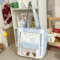 Light blue sweet star ita bag variant, color-blocked student backpack with clear window. - Tote Bag (With Accessory) / Blue