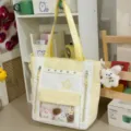 Korean sweet star dopamine color-blocked ita bag with transparent window and cute plush pendants. - Tote Bag (With Accessory) / Yellow