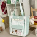 Pastel green ita bag sweet style student backpack with transparent window and star pattern. - Tote Bag (With Accessory) / Green