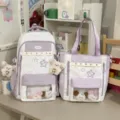 Korean sweet star dopamine ita bag backpack set with clear window and cute plush charms for kids - Two-Piece Set (With Accessory) / Purple