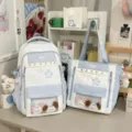 Korean sweet star dopamine ita backpack and tote bag set for students, cute multi-pocket design. - Two-Piece Set (With Accessory) / Blue