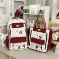 Korean sweet dopamine star itabag set, stylish color-block backpack and tote bag with clear window. - Two-Piece Set (With Accessory) / Red