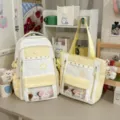 Sweet star dopamine ita backpack and tote bag two piece set in yellow white color. - Two-Piece Set (With Accessory) / Yellow