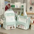 Korean sweet star dopamine ita bag set green backpack and tote bag for cute students - Two-Piece Set (With Accessory) / Green