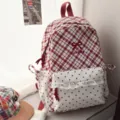 Γλυκό κόκκινο και λευκό καρό σακίδιο με πουά, φιόγκο και δαντέλα για σχολείο και καθημερινά ταξίδια - Κόκκινο