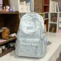 Light blue starry print backpack school bag for teen girls Korean style travel casual - No Pendant / Blue