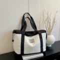 Sweet star print large capacity canvas tote bag casual travel gym shoulder handbag - Black and White