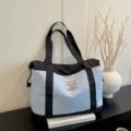 Sweet star print travel tote bag large capacity expandable fitness bag for women and students. - Black and Blue