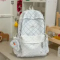 Japanese style plaid patchwork backpack sweet fresh macaron color school bag for students - No Pendant / Gray
