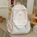 Japanese style sweet pink plaid school backpack cute casual student bookbag with carrot pouch - No Pendant / Pink