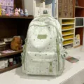 Canvas star print school backpack casual daypack for teens girls daily travel cute book bag - No Pendant / Green