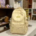 Korean style casual star print school backpack for students, cute travel daypack in yellow. - No Pendant / Yellow