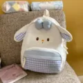 Sac à dos mignon style japonais blanc et bleu à carreaux pour filles, cartable doux pour voyage. - Grand (Sans Pendentif) / Blanc