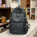 Korean style star print casual school backpack for teenagers travel daily use campus book bag - No Pendant / Black
