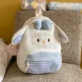 Sac à dos mouton mignon style japonais pour enfants et étudiants, sac de jour décontracté bleu blanc - Grand (Avec Pendentif) / Blanc