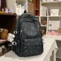 Korean ins style star print school backpack for teenage girls, casual travel daypack with charm. - Chain Flying Rabbit Pendant / Black