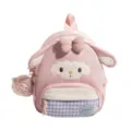 Sac à dos Agneau Rose Style Ins Mignon Cartable Enfant avec Poche Avant à Carreaux Bleus - Moyen (Sans Pendentif) / Rose