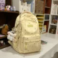 Aesthetic star print school backpack for teen girls casual travel daypack bag - Chain Flying Rabbit Pendant / Yellow