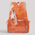 Orange star print transparent ita backpack, cute student school bag with clear front pocket. - Orange